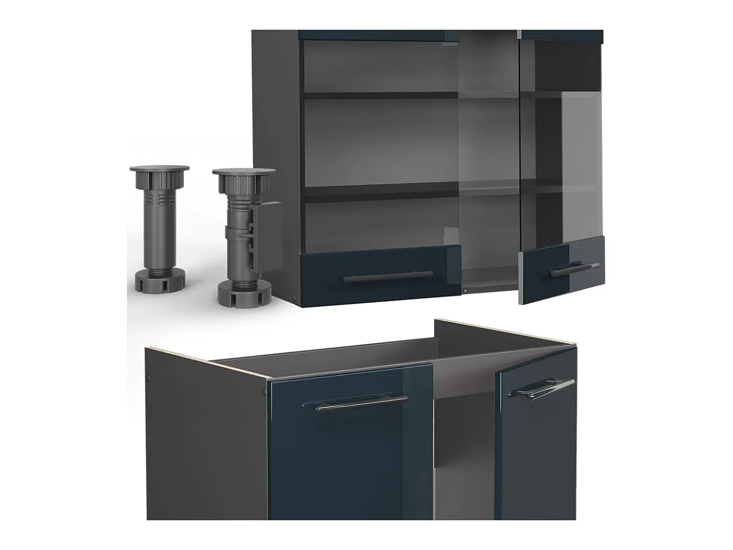 Mueble de cocina azul oscuro alto brillo/antracita 235x60x81.6 fame-line