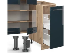 Mueble de cocina azul oscuro alto brillo/roble dorado 280x60x81.6 fame-line