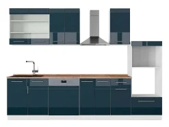 Mueble de cocina azul oscuro alto brillo/blanco 300x60x81.6 fame-line