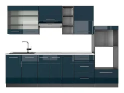 Mueble de cocina azul oscuro alto brillo/antracita 280x60x81.6 fame-line