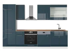 Mueble de cocina azul oscuro alto brillo/blanco 300x60x81.6 fame-line