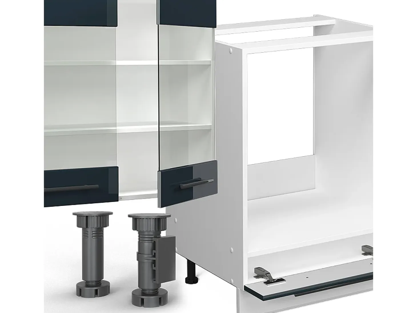 Mueble de cocina azul oscuro alto brillo/blanco 300x60x81.6 fame-line