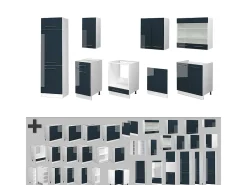 Mueble de cocina azul oscuro alto brillo/blanco 300x60x81.6 fame-line
