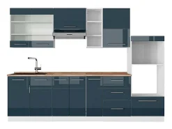 Mueble de cocina azul oscuro alto brillo/blanco 280x60x81.6 fame-line