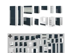 Mueble de cocina azul oscuro alto brillo/blanco 355x60x81.6 fame-line