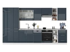 Mueble de cocina azul oscuro alto brillo/blanco 355x60x81.6 fame-line