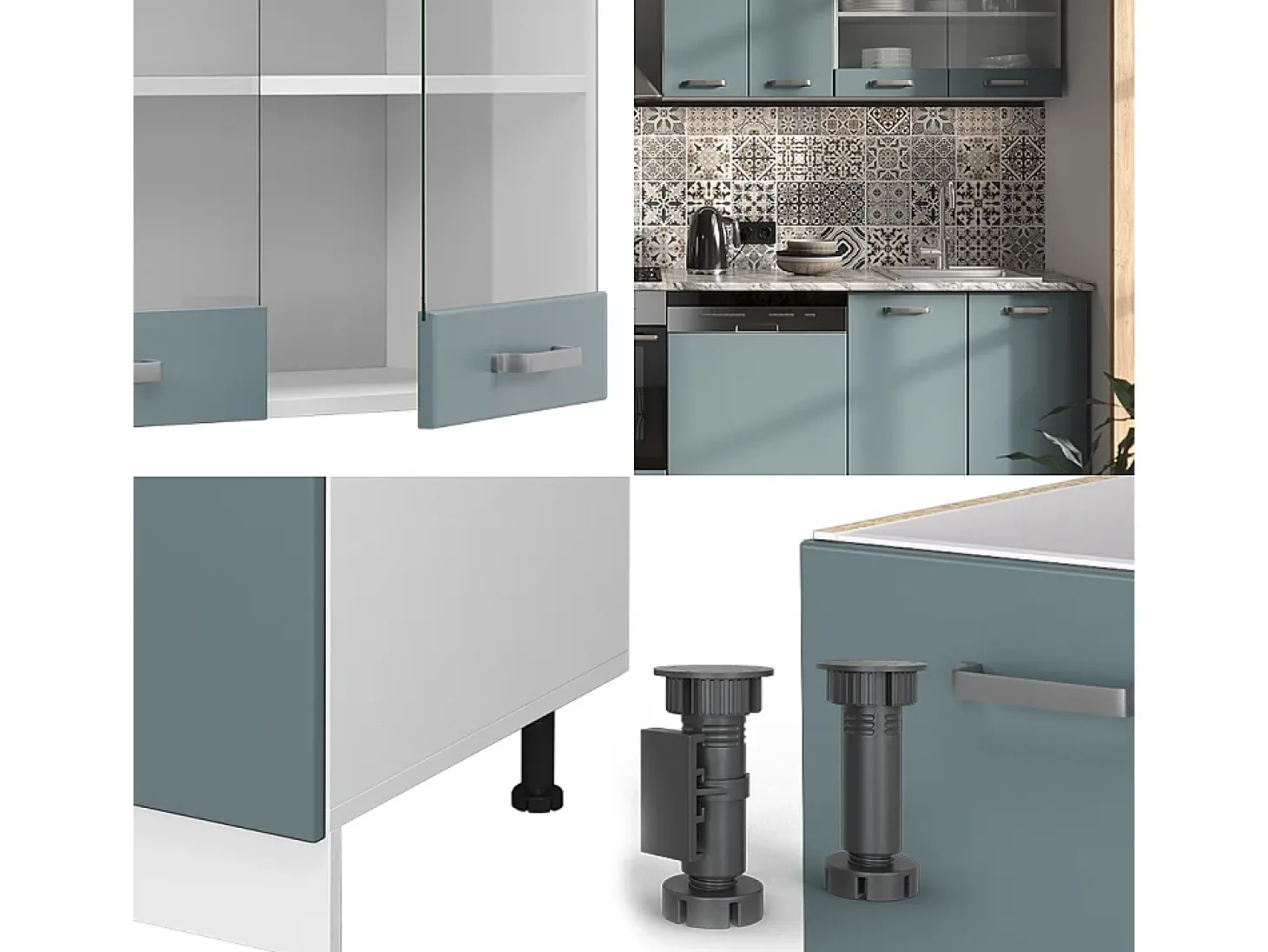 Mueble de cocina azul-gris-blanco 300x46x81.6 r-line