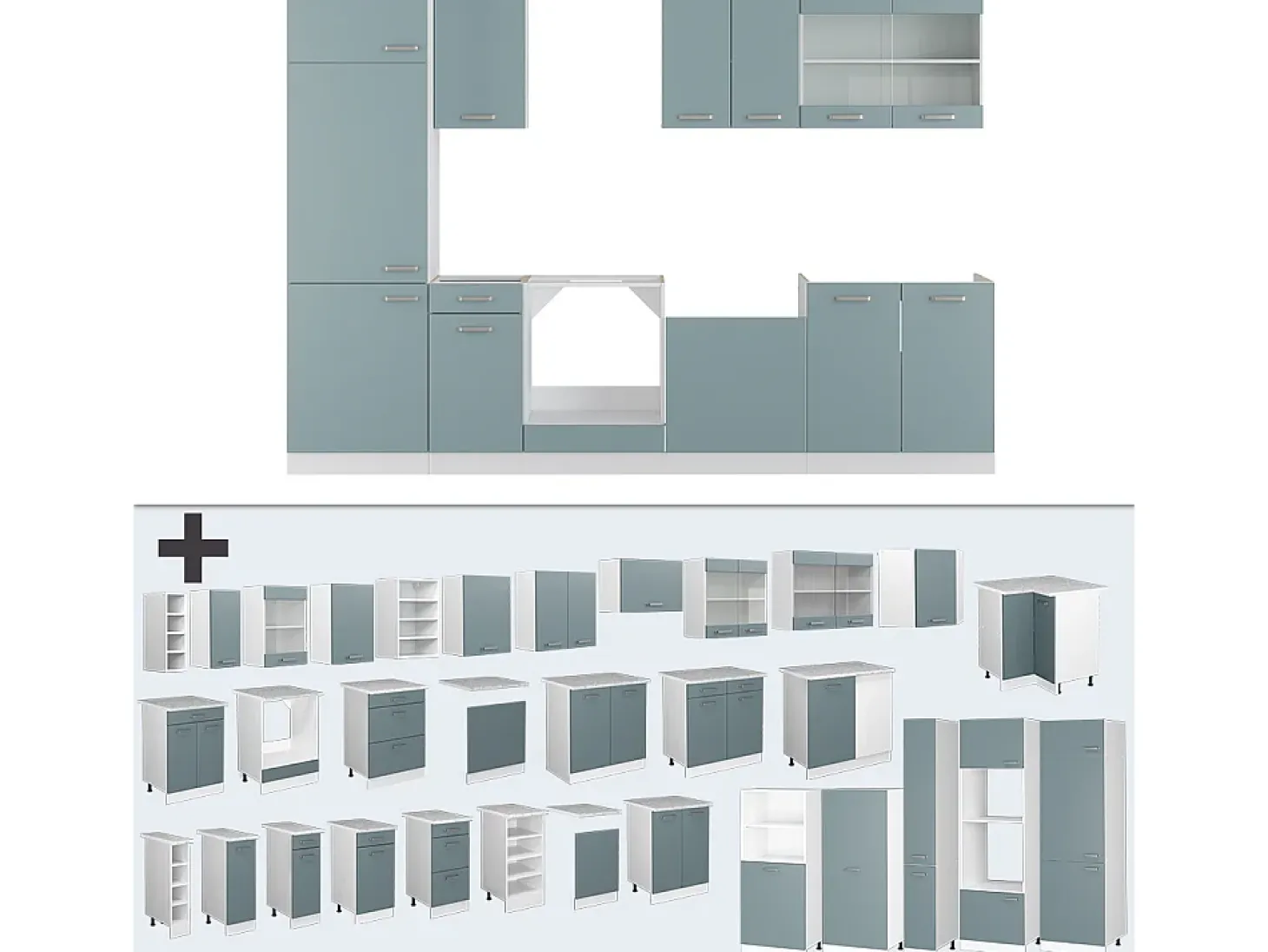 Mueble de cocina azul-gris-blanco 300x46x81.6 r-line