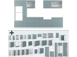 Mueble de cocina azul-gris-blanco 350x60x81.6 r-line
