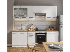 Mueble de cocina blanco alto brillo/blanco 240x60x81.6 fame-line