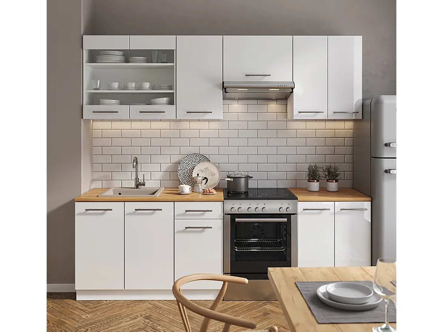 Mueble de cocina blanco alto brillo/blanco 240x60x81.6 fame-line