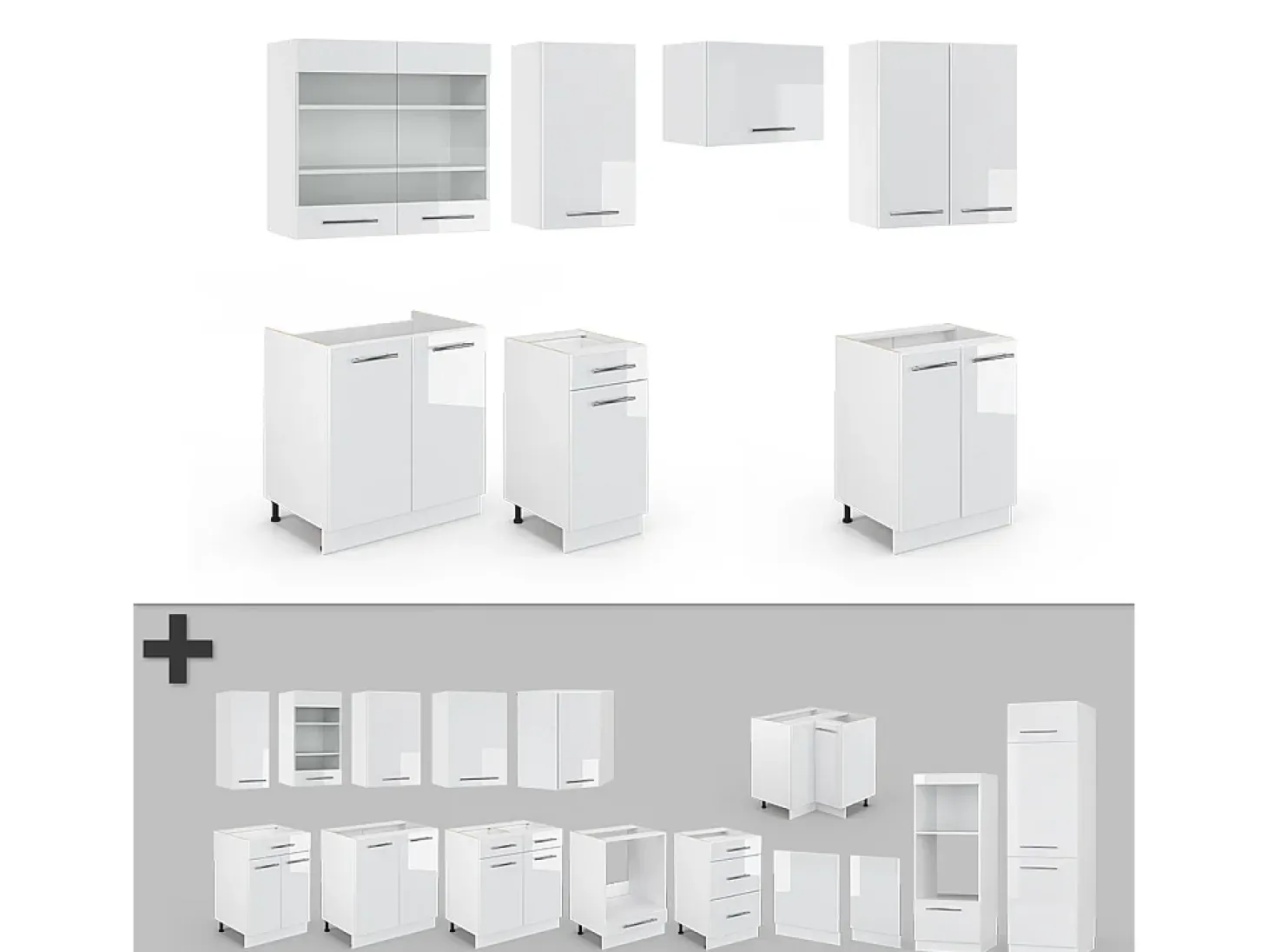 Mueble de cocina blanco alto brillo/blanco 240x60x81.6 fame-line