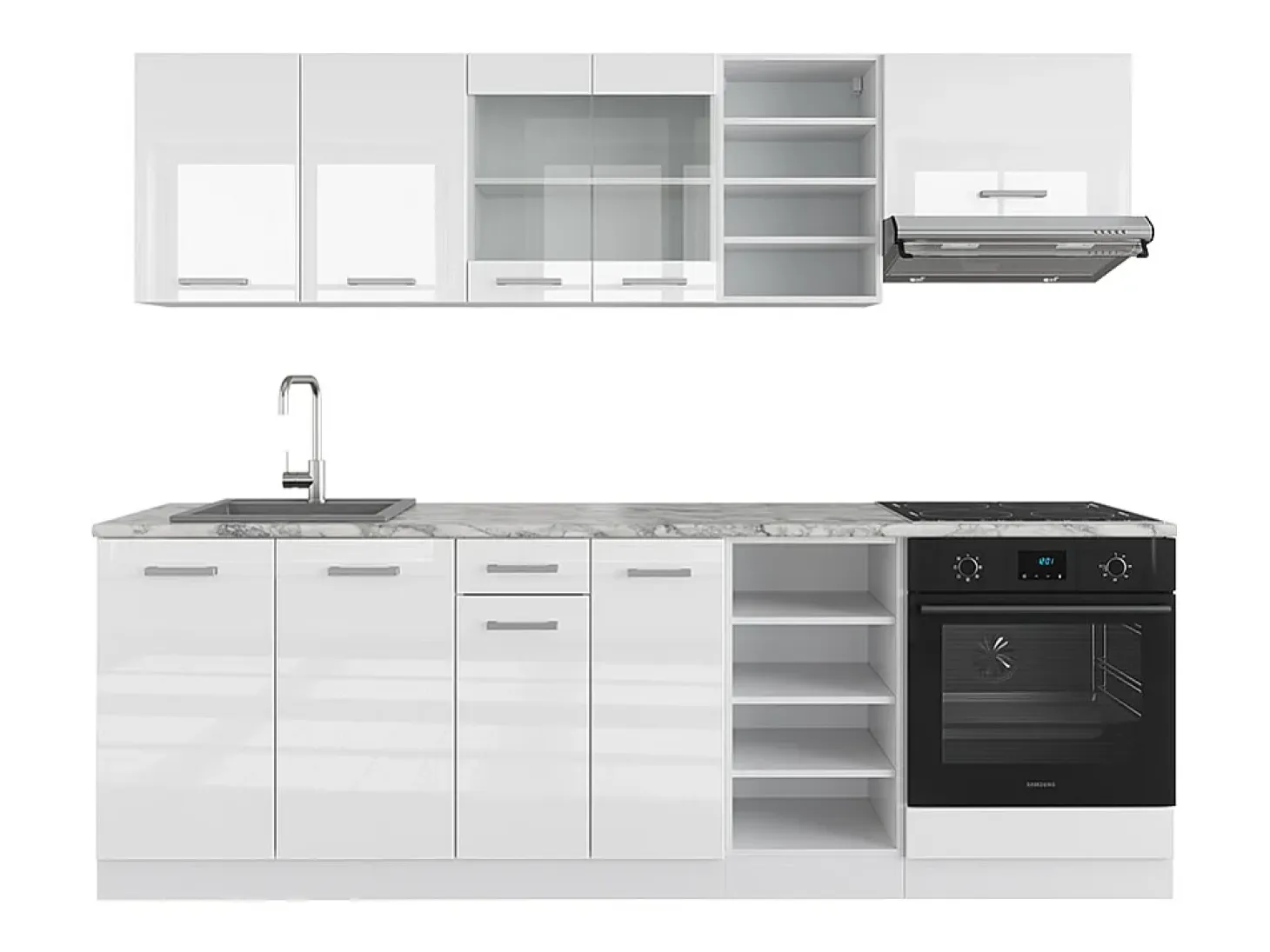 Mueble de cocina blanco alto brillo/blanco 240x46x81.6 r-line