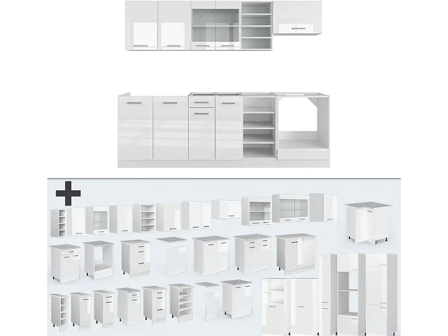Mueble de cocina blanco alto brillo/blanco 240x46x81.6 r-line