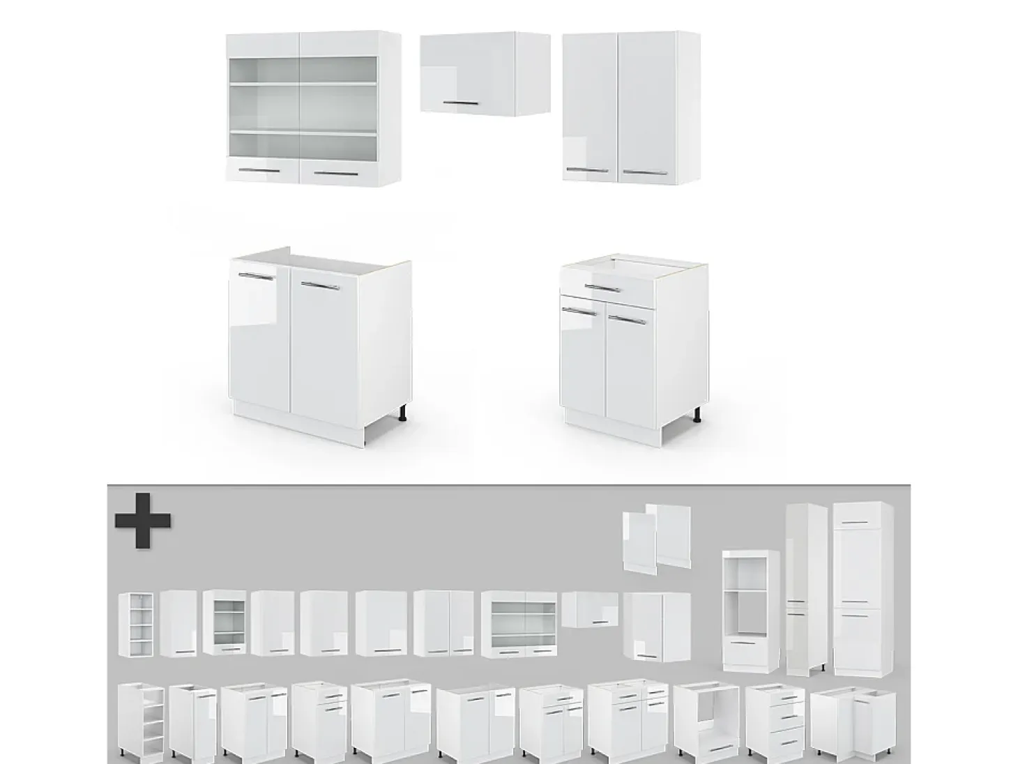 Mueble de cocina blanco alto brillo/blanco 200x60x81.6 fame-line