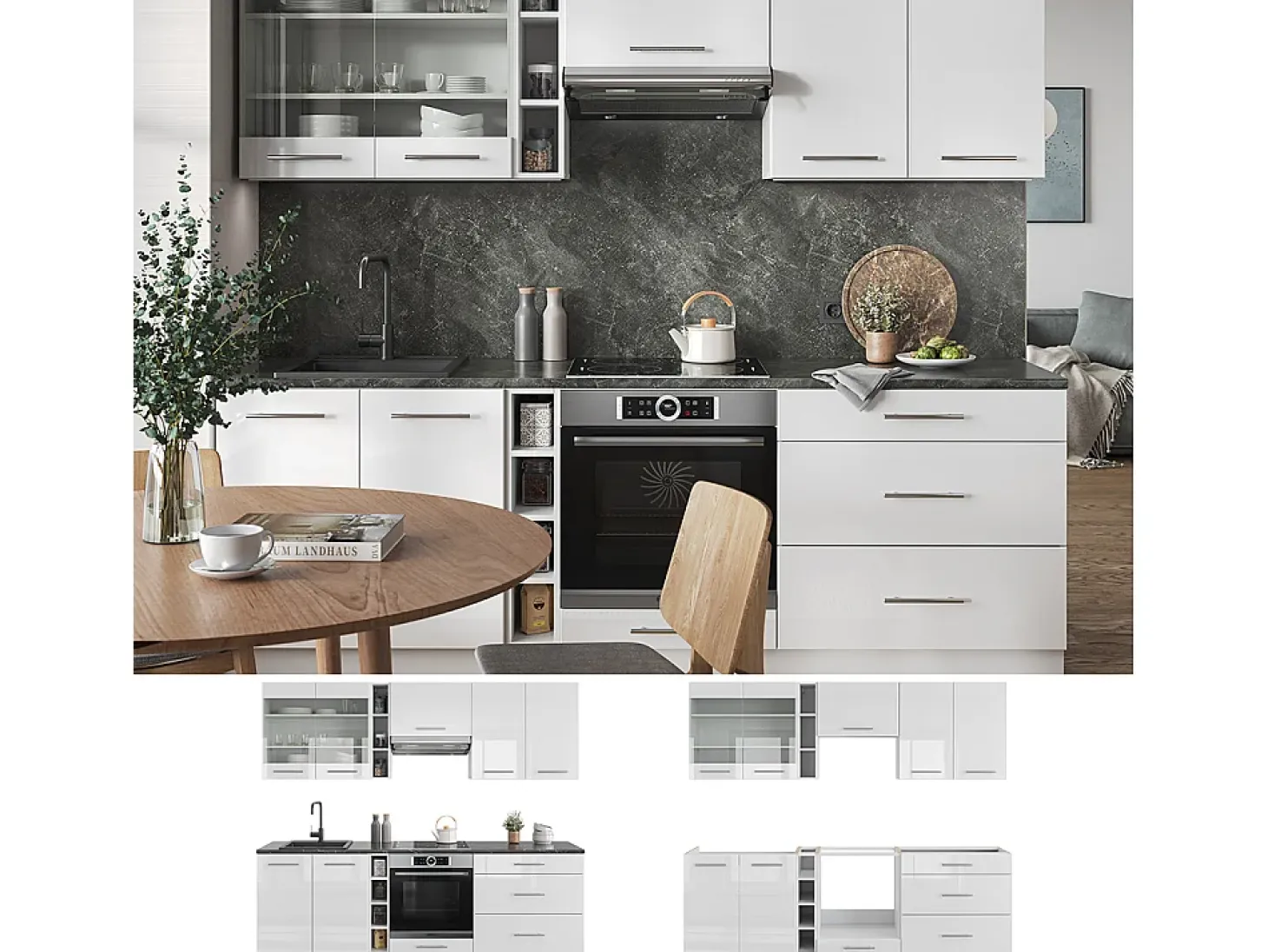 Mueble de cocina blanco alto brillo/blanco 235x46x81.6 fame-line