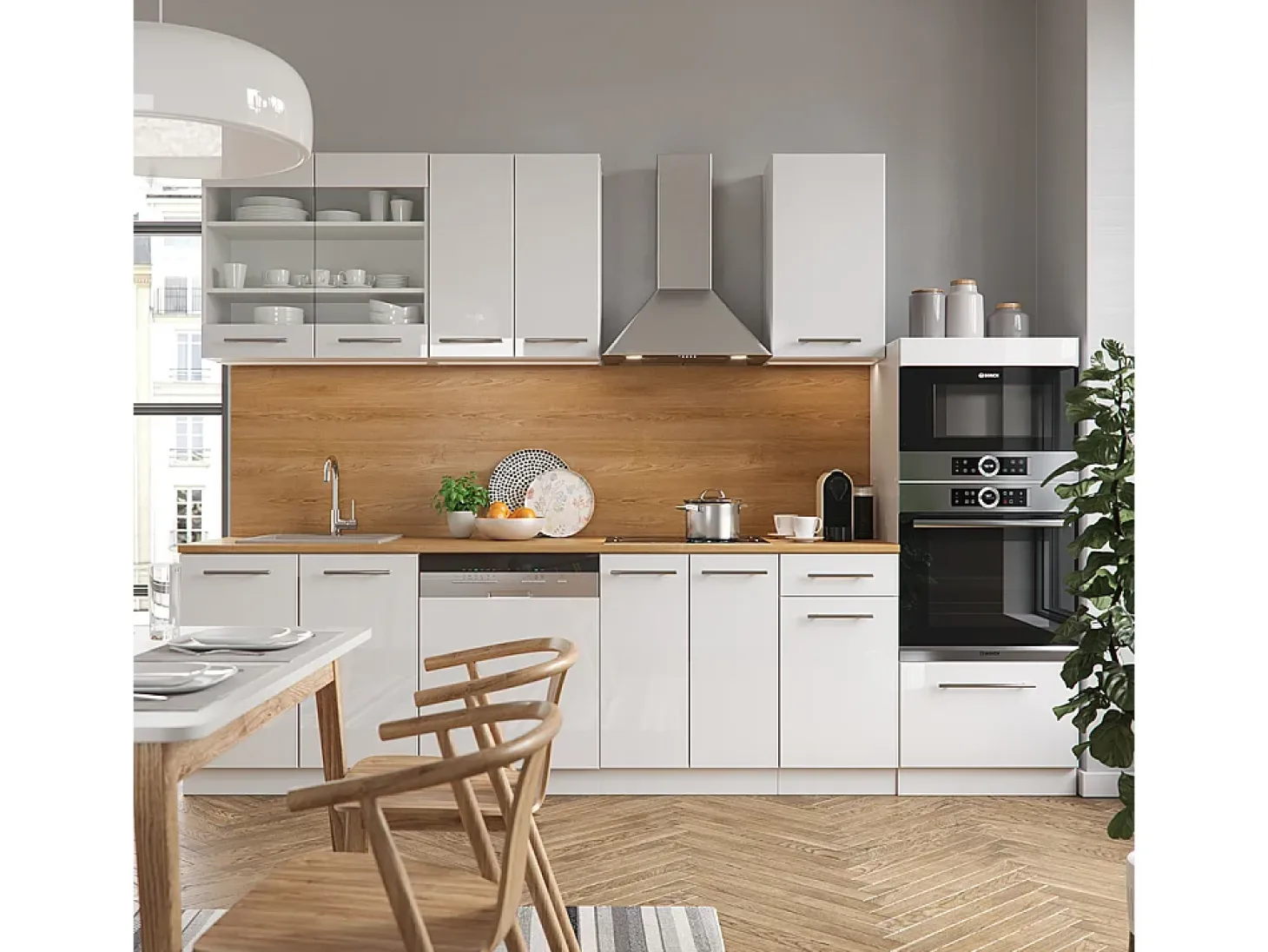 Mueble de cocina blanco alto brillo/blanco 300x60x81.6 fame-line
