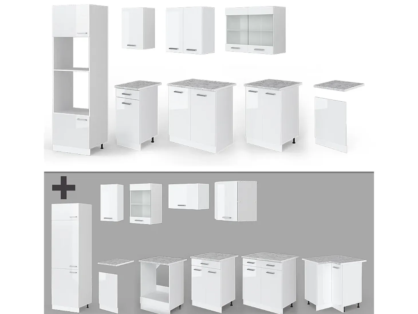 Mueble de cocina blanco alto brillo/blanco 300x46x81.6 r-line