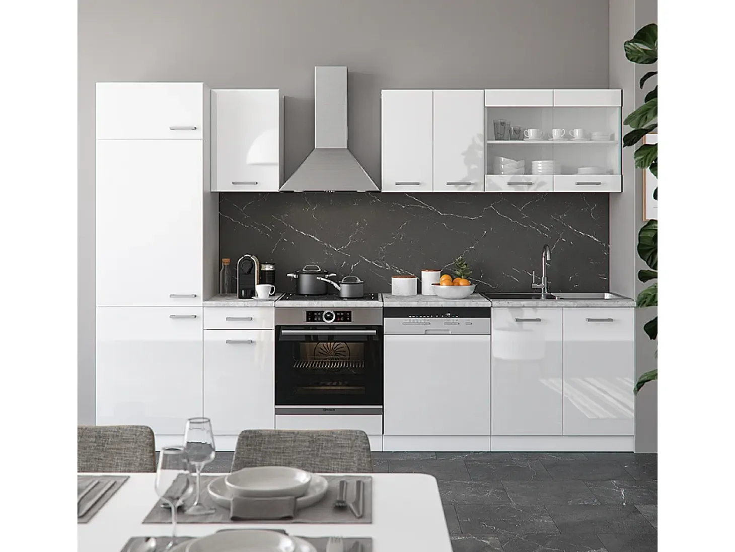 Mueble de cocina blanco alto brillo/blanco 300x60x81.6 r-line