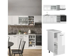 Mueble de cocina blanco alto brillo/blanco 240x60x81.6 r-line