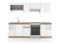 Mueble de cocina blanco alto brillo/blanco 240x60x81.6 raul