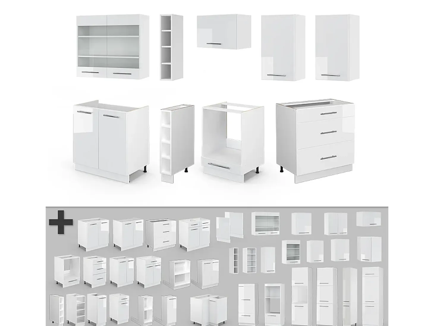 Mueble de cocina blanco alto brillo/blanco 235x60x81.6 fame-line