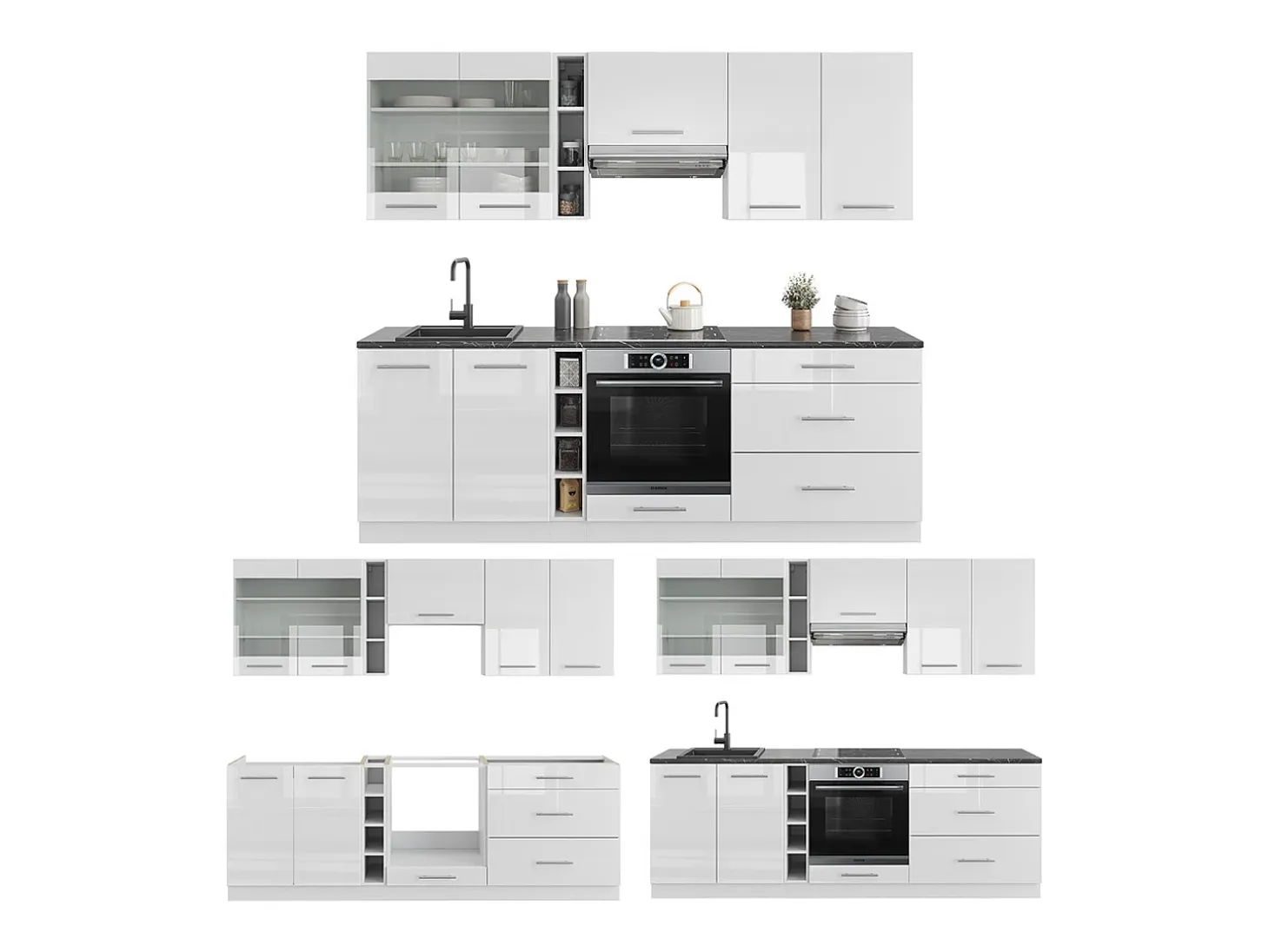 Mueble de cocina blanco alto brillo/blanco 235x60x81.6 fame-line