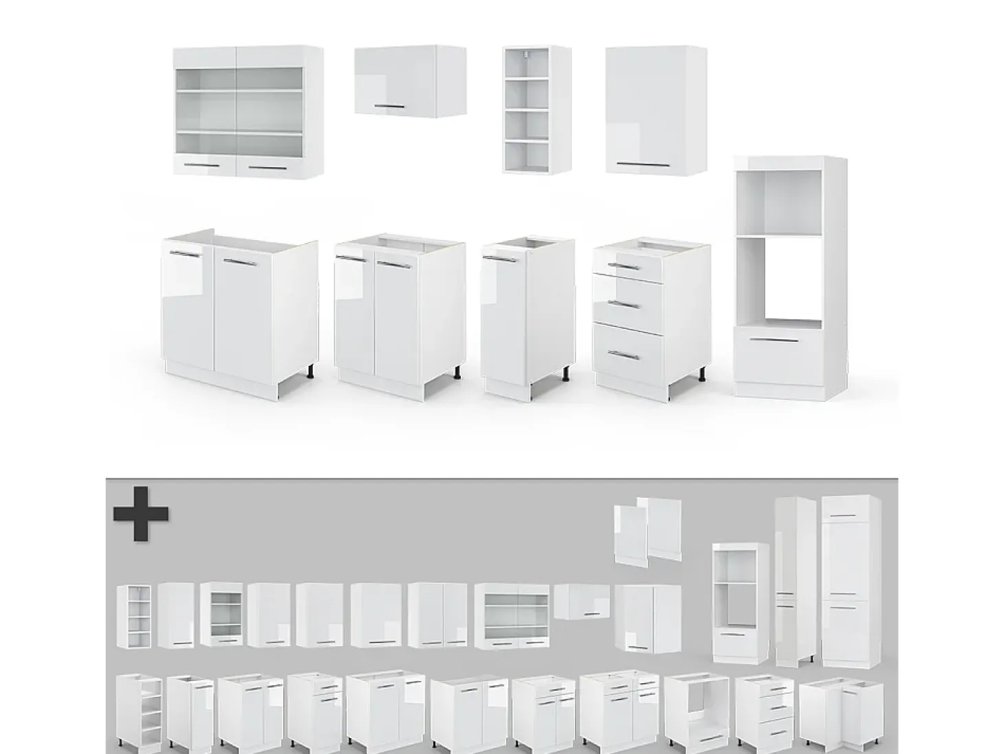 Mueble de cocina blanco alto brillo/blanco 280x60x81.6 fame-line