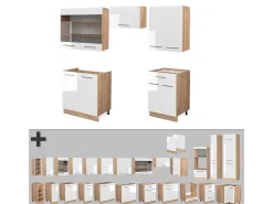 Mueble de cocina blanco brillo intenso/roble dorado 200x60x81.6 fame-line