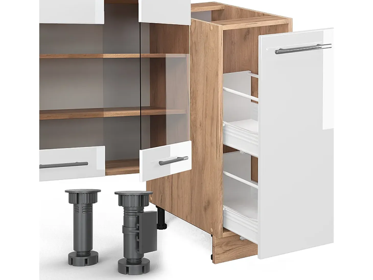 Mueble de cocina blanco brillo intenso/roble dorado 280x60x81.6 fame-line