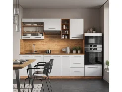 Mueble de cocina blanco brillo intenso/roble dorado 280x60x81.6 fame-line