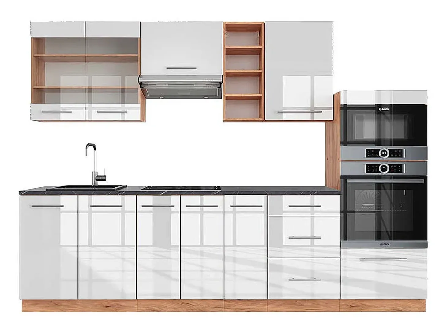 Mueble de cocina blanco brillo intenso/roble dorado 280x60x81.6 fame-line