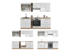 Mueble de cocina blanco brillo intenso/roble dorado 235x60x81.6 fame-line
