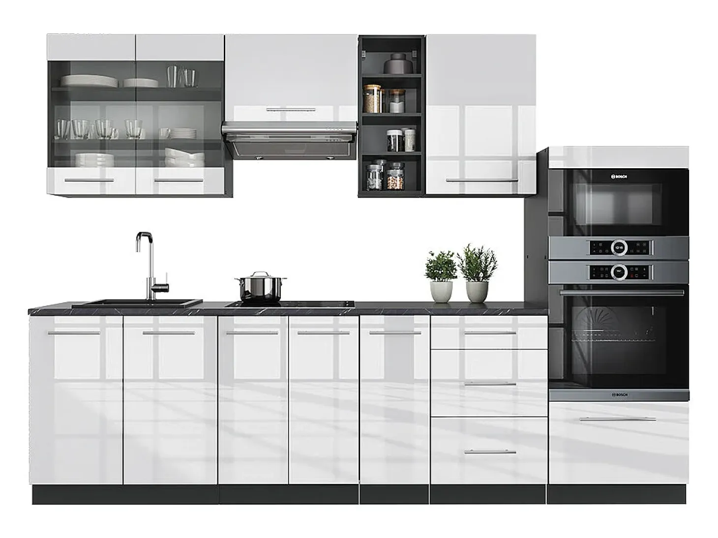 Mueble de cocina blanco brillo/antracita 280x60x81.6 fame-line