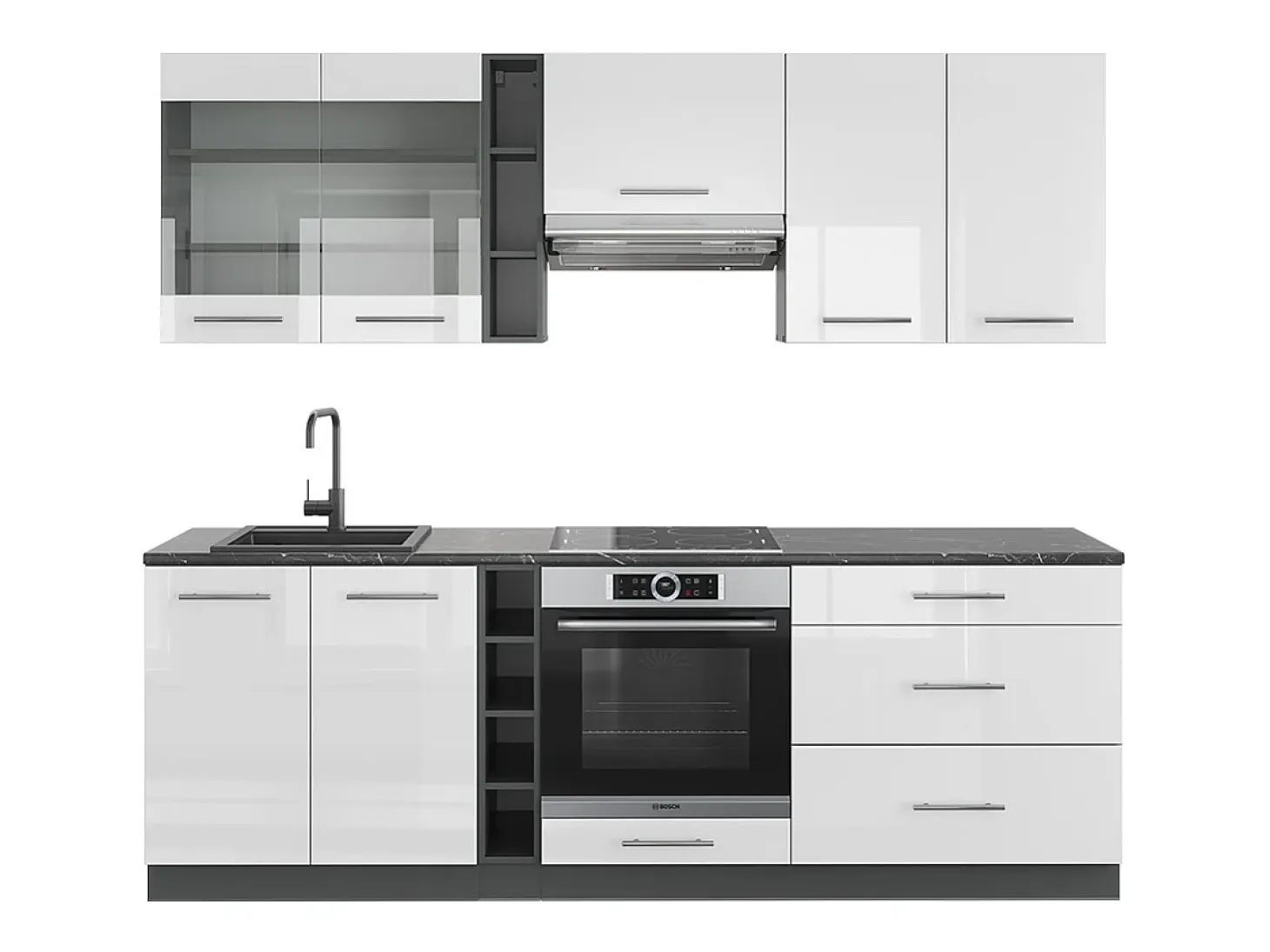 Mueble de cocina blanco brillo/antracita 235x46x81.6 fame-line