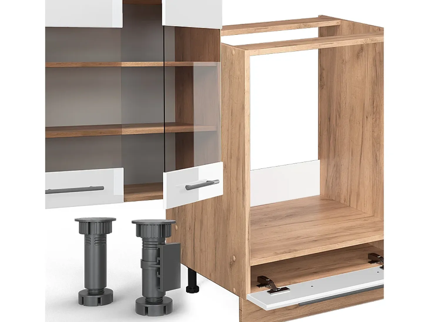 Mueble de cocina blanco brillo intenso/roble dorado 300x60x81.6 fame-line