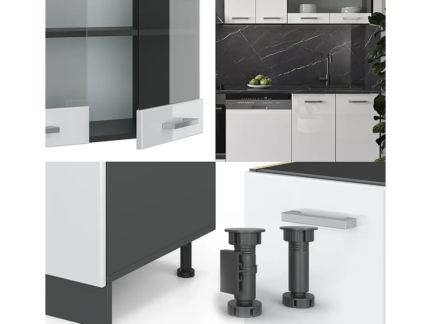 Mueble de cocina blanco brillo/antracita 300x60x81.6 r-line