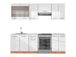 Mueble de cocina blanco brillo intenso/roble dorado 240x60x81.6 fame-line