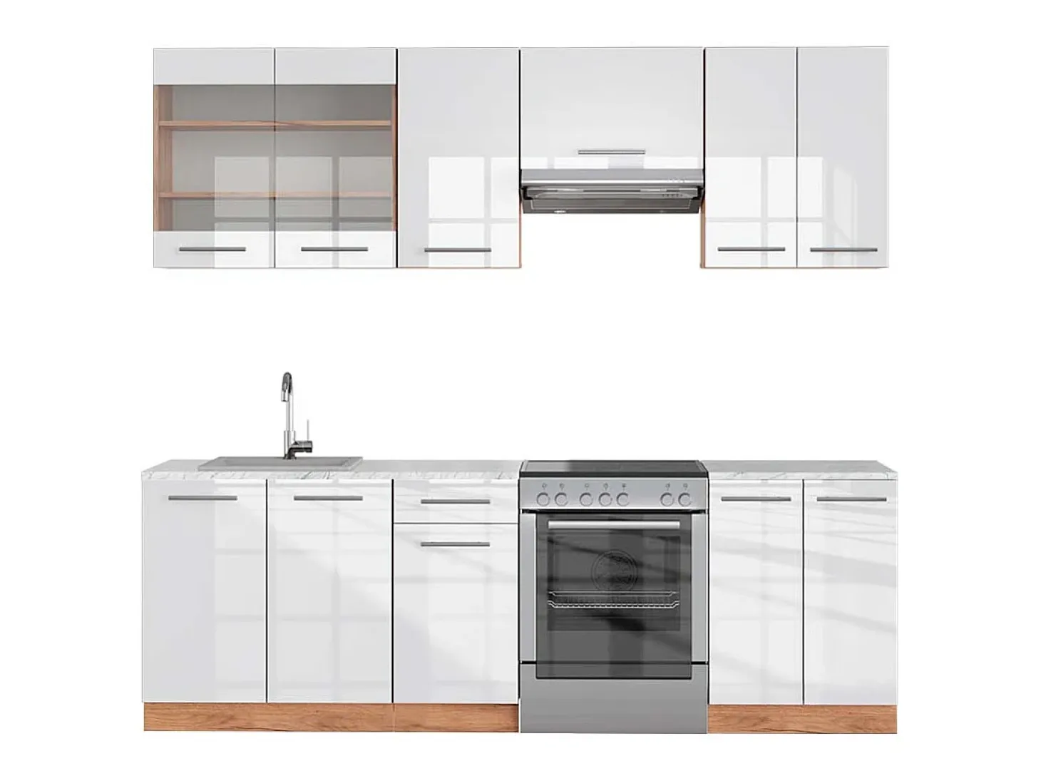 Mueble de cocina blanco brillo intenso/roble dorado 240x60x81.6 fame-line