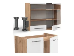 Mueble de cocina blanco brillo intenso/roble dorado 240x60x81.6 fame-line