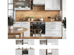 Mueble de cocina blanco brillo intenso/roble dorado 235x46x81.6 fame-line