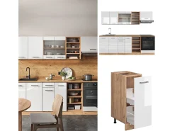 Mueble de cocina blanco brillo intenso/roble dorado 240x46x81.6 r-line
