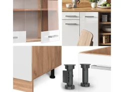 Mueble de cocina blanco brillo intenso/roble dorado 240x46x81.6 r-line