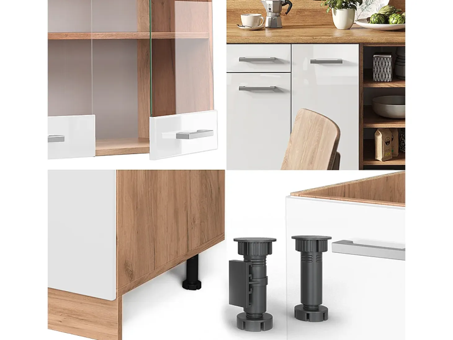 Mueble de cocina blanco brillo intenso/roble dorado 240x46x81.6 r-line