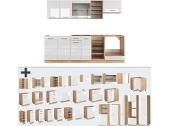 Mueble de cocina blanco brillo intenso/roble dorado 240x46x81.6 r-line