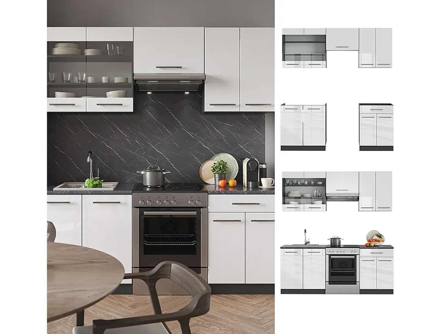 Mueble de cocina blanco brillo/antracita 200x46x81.6 fame-line