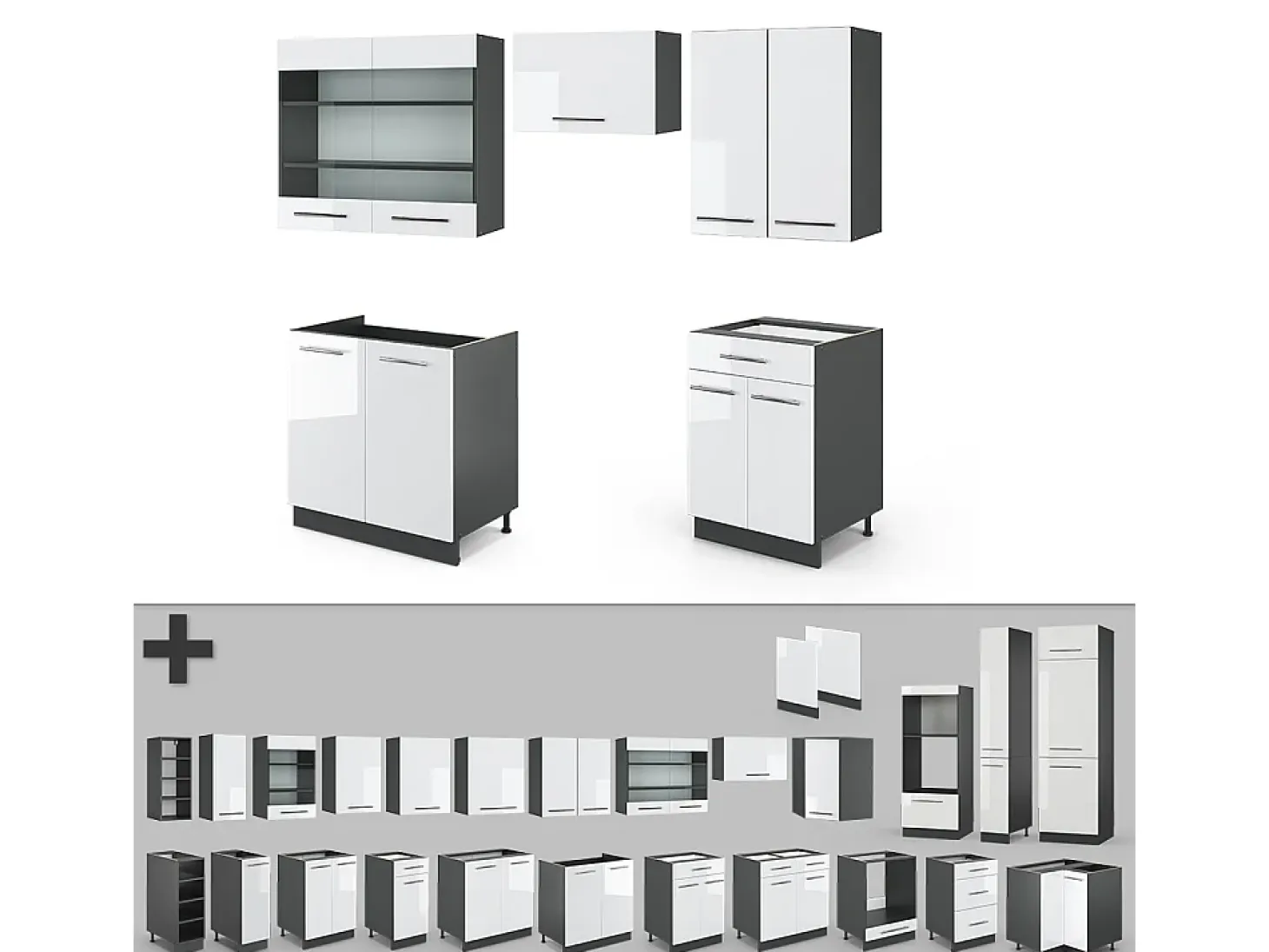 Mueble de cocina blanco brillo/antracita 200x46x81.6 fame-line