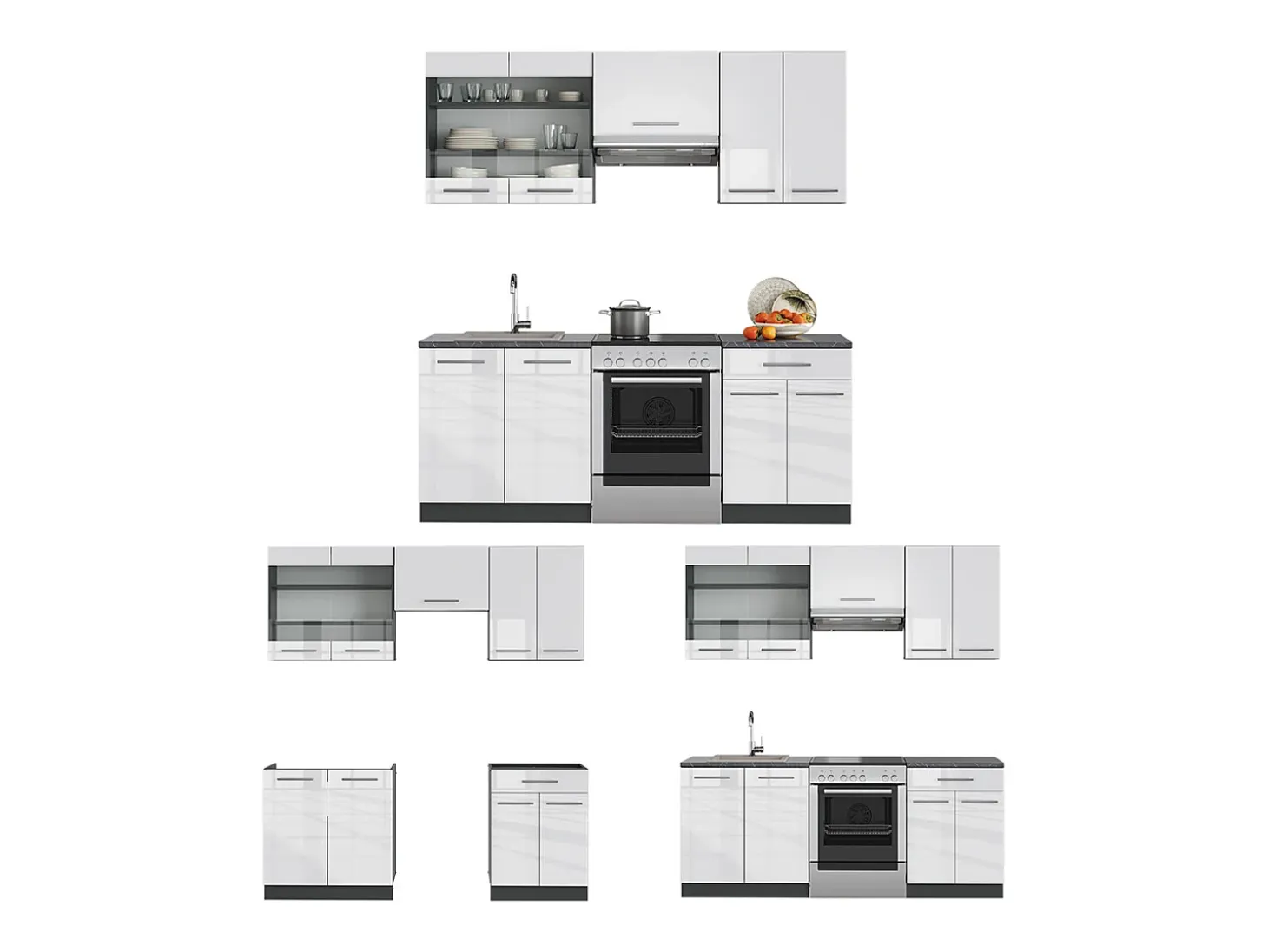 Mueble de cocina blanco brillo/antracita 200x46x81.6 fame-line