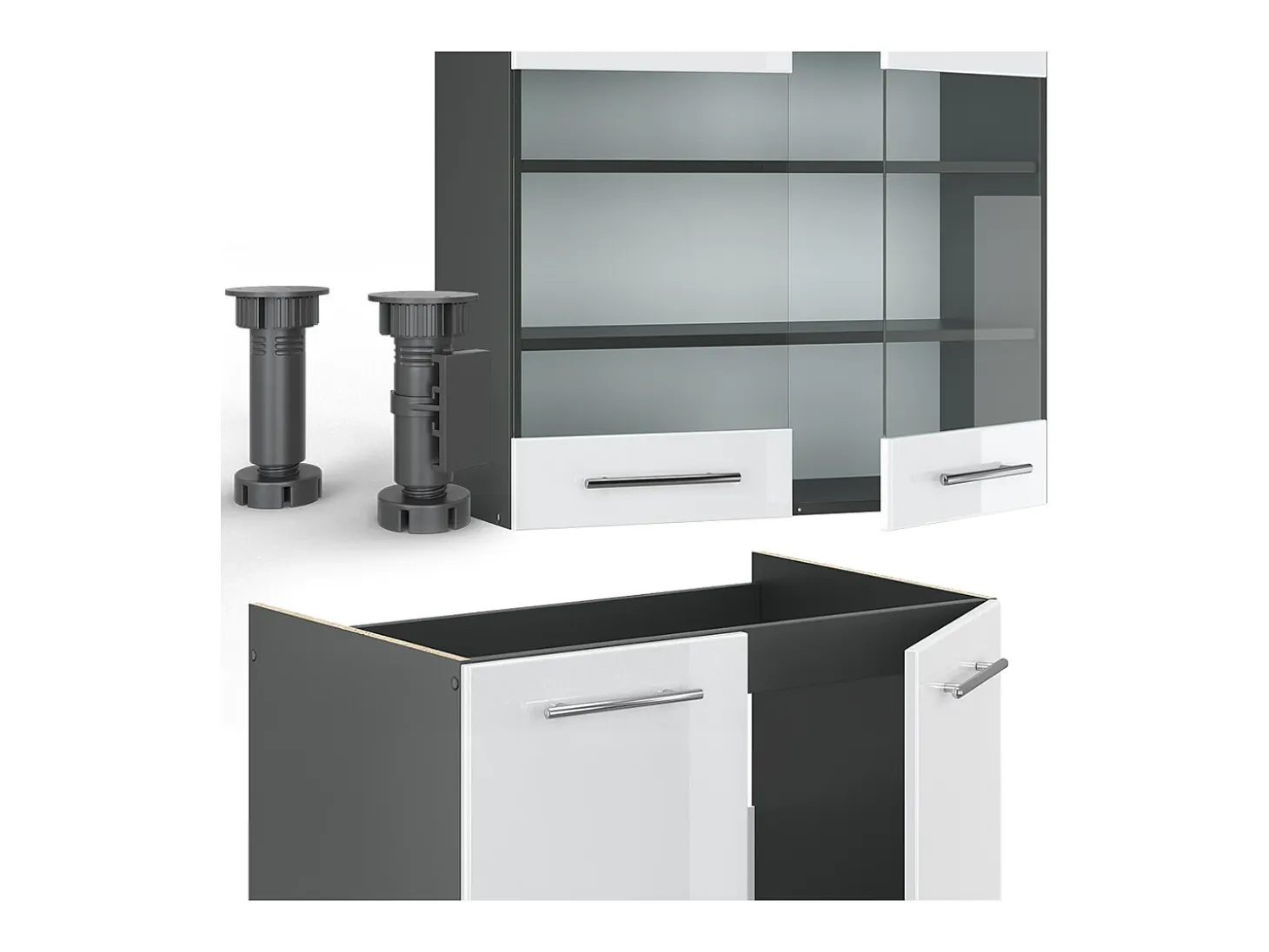 Mueble de cocina blanco brillo/antracita 200x46x81.6 fame-line
