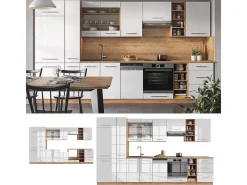 Mueble de cocina blanco brillo intenso/roble dorado 355x46x81.6 fame-line